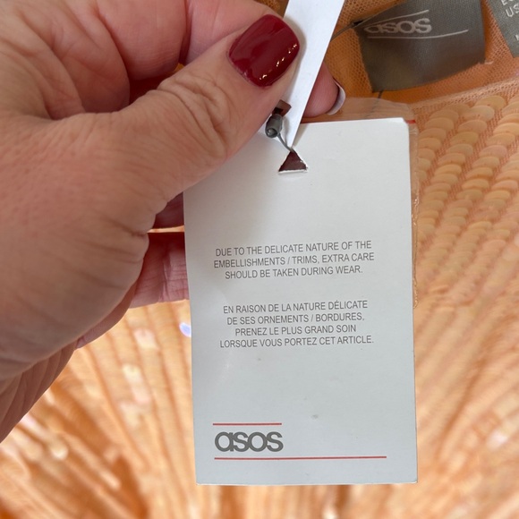 ASOS Sequin sparkle holiday festive party Peach short sleeve top women’s 26 NWT - Picture 6 of 11